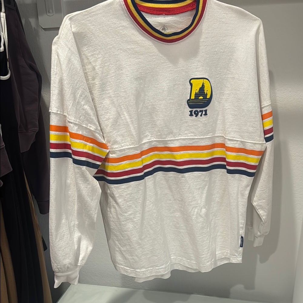 Retro Disney White Long Sleeve Spirit Jersey with Puffy Logo Back